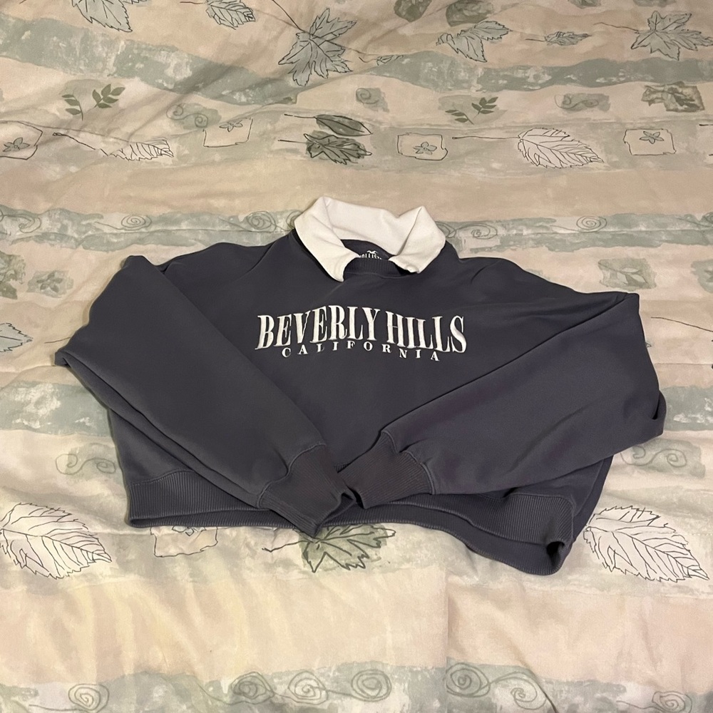blue/grey collared sweatshirt